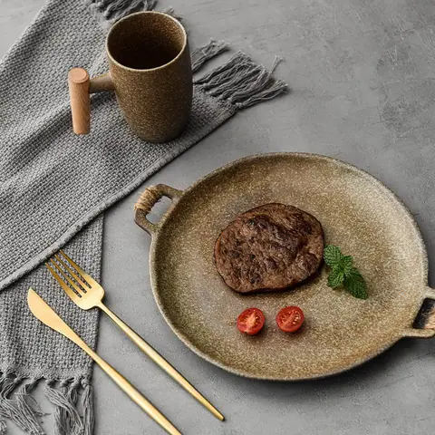 Assiette à deux anses en céramique Méridien, 23 cm, quatre coloris