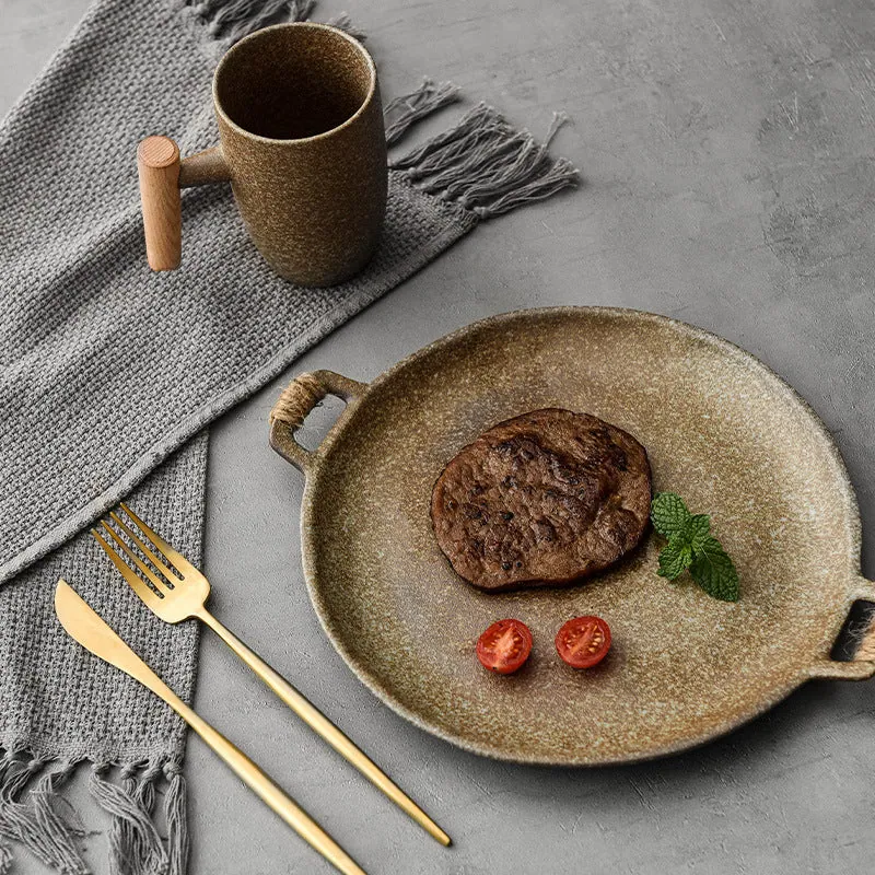 Assiette à deux anses en céramique Méridien, 23 cm, quatre coloris