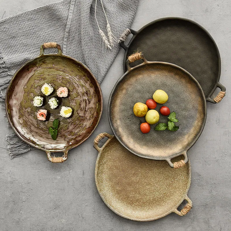 Assiette à deux anses en céramique Méridien, 23 cm, quatre coloris, vue 2