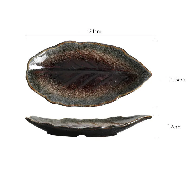 Assiette feuille japonaise en grès Granit, petite ou grande, vue 3