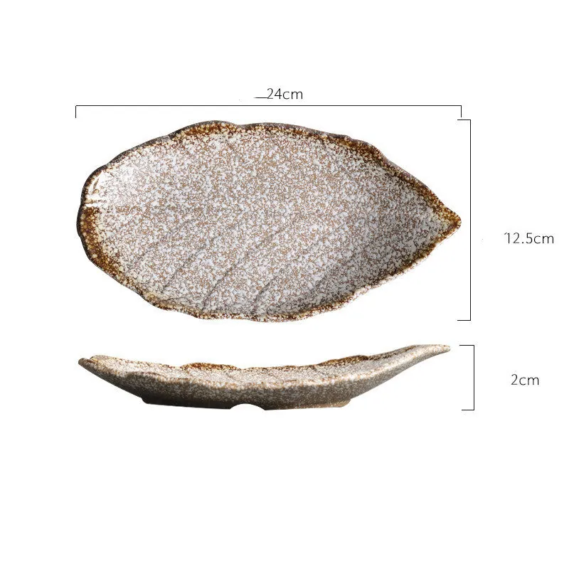 Assiette feuille japonaise en grès Granit, petite ou grande, vue 4