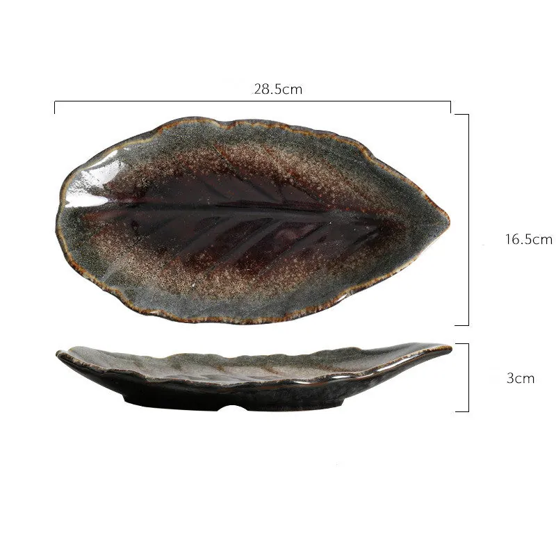 Assiette feuille japonaise en grès Granit, petite ou grande, vue 6