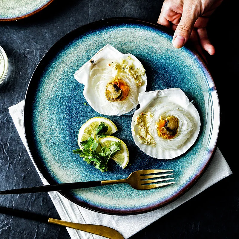 Assiette japonaise en grès à glaçure argile, 20 ou 25,4 cm, grès et céramique