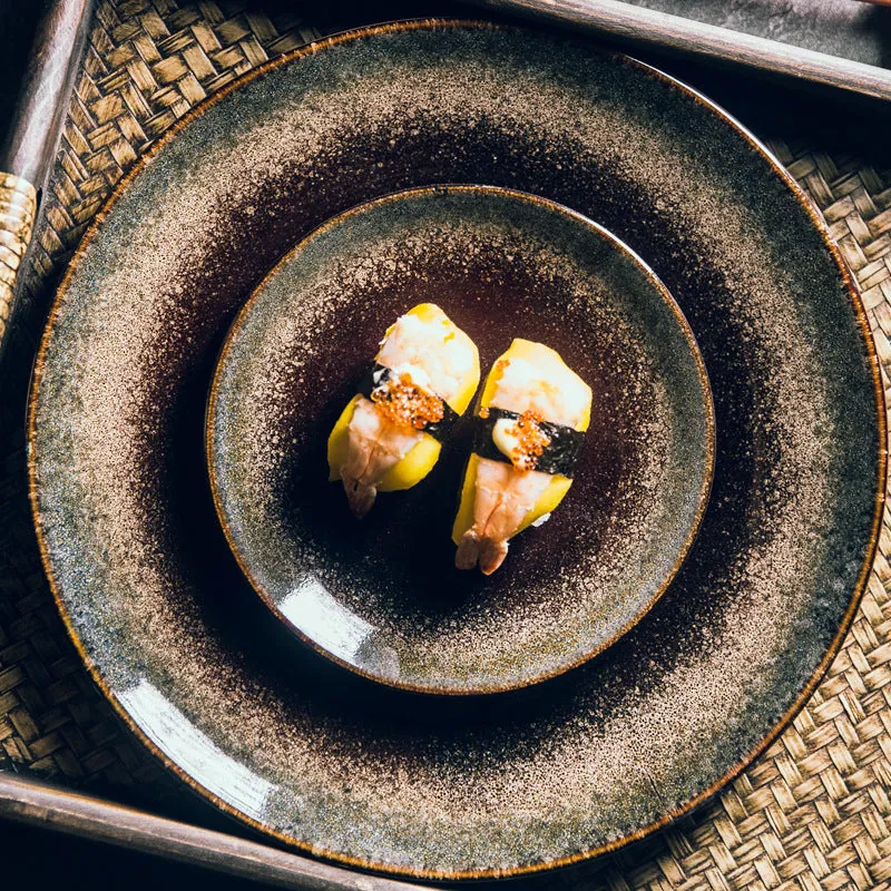 Assiette japonaise en grès à glaçure réactive Guinomi
