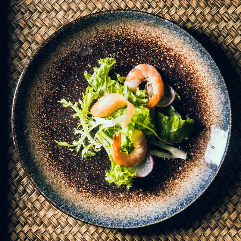 Assiette japonaise en grès à glaçure réactive Guinomi, vue 2