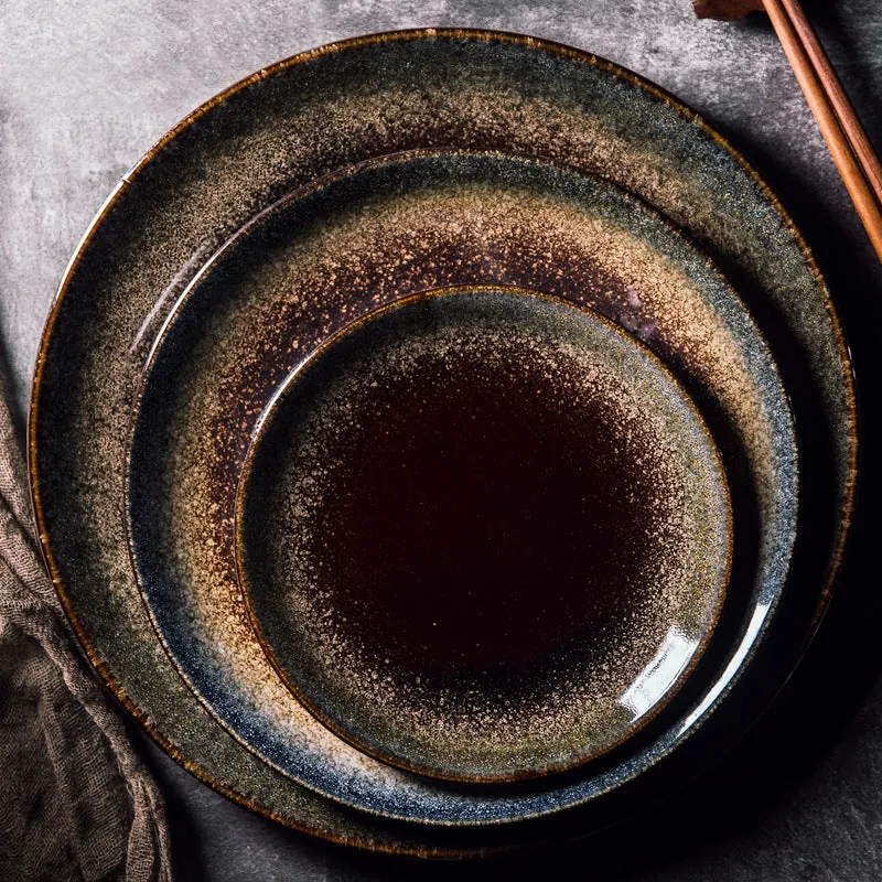 Assiette japonaise en grès à glaçure réactive Guinomi, vue 3