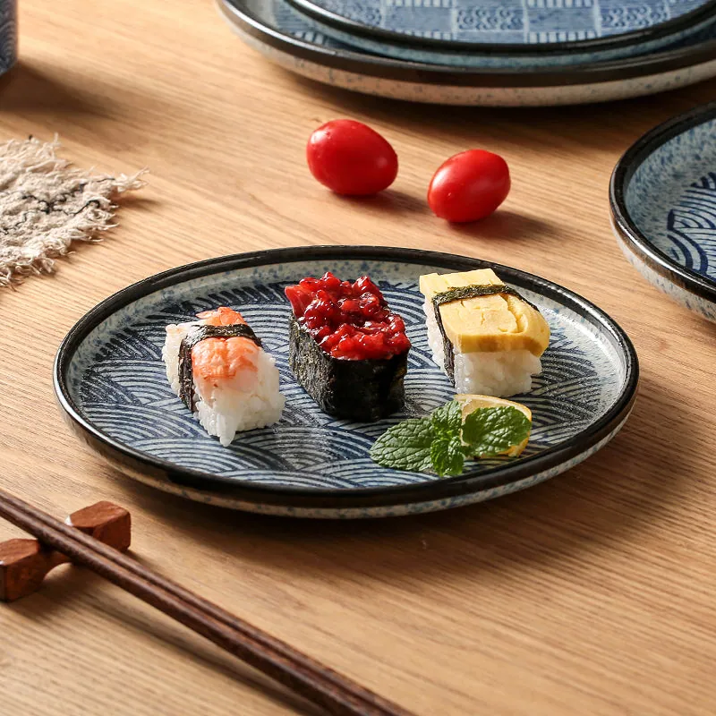 Assiette japonaise en grès à motifs bleu et blanc Kamakura, vue 2