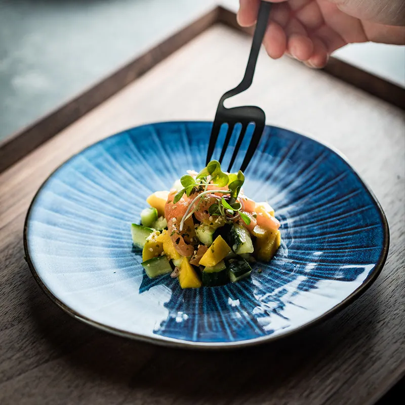 Assiette japonaise en grès à relief rayonnant Kanazawa, vue 4
