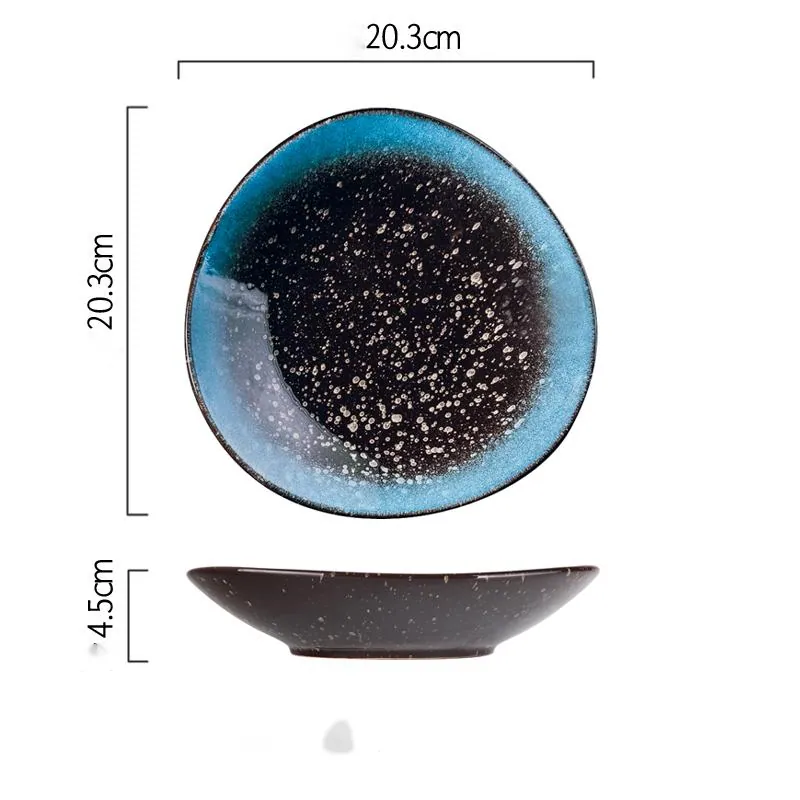Assiette japonaise en grès émaillé bleu à motif floral Zinnia, vue 6