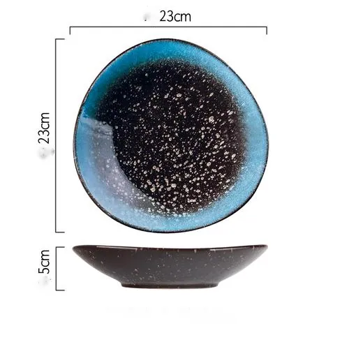 Assiette japonaise en grès émaillé bleu à motif floral Zinnia, vue 7