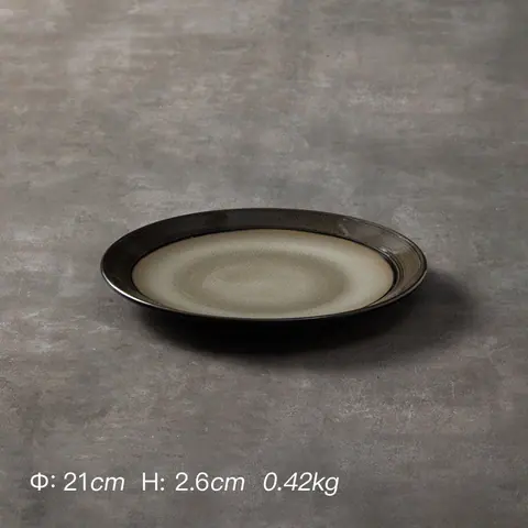 Assiette japonaise en grès Marbre, 21 ou 28 cm, bord brun foncé
