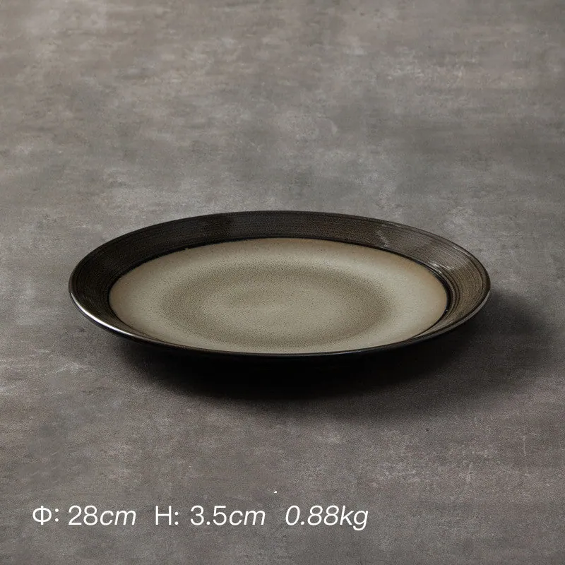 Assiette japonaise en grès Marbre, 21 ou 28 cm, bord brun foncé, vue 2