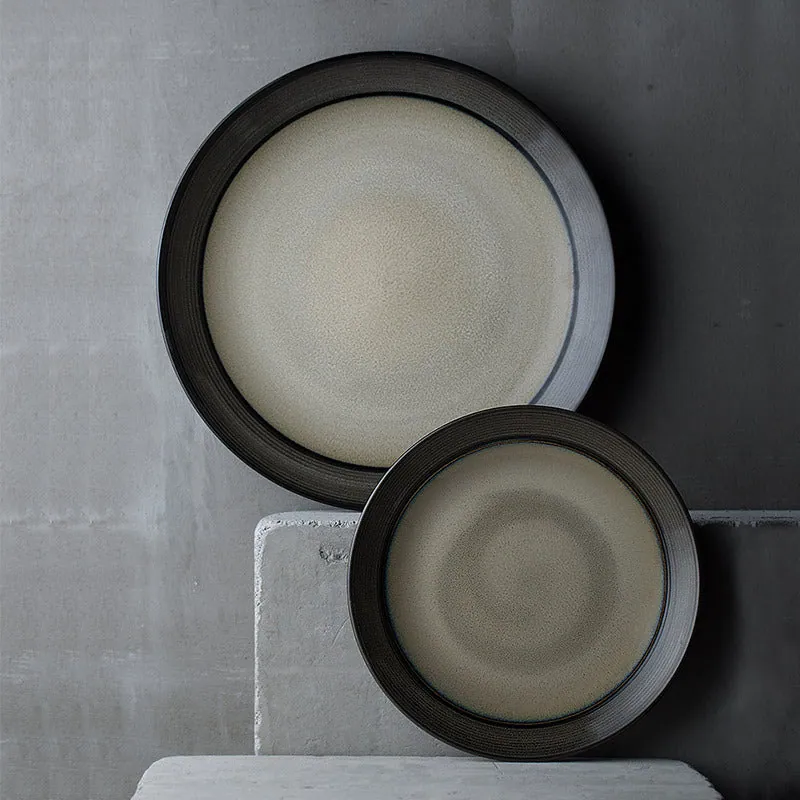 Assiette japonaise en grès Marbre, 21 ou 28 cm, bord brun foncé, vue 4