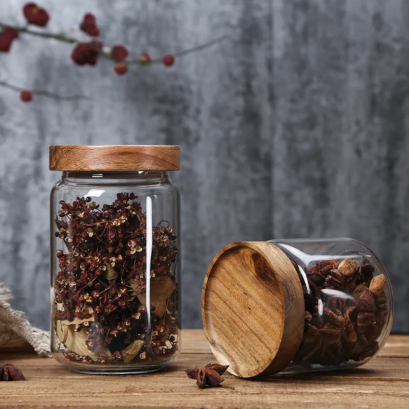 Bocal en verre avec couvercle en bois, collection Densité, vue 2