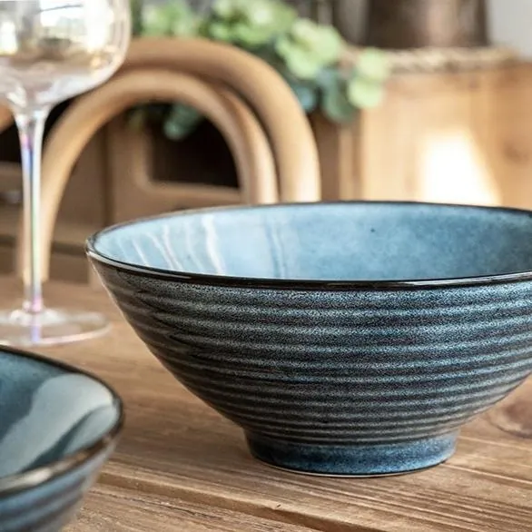 Bol à ramen japonais en grès bleu Pivoine, vue 2