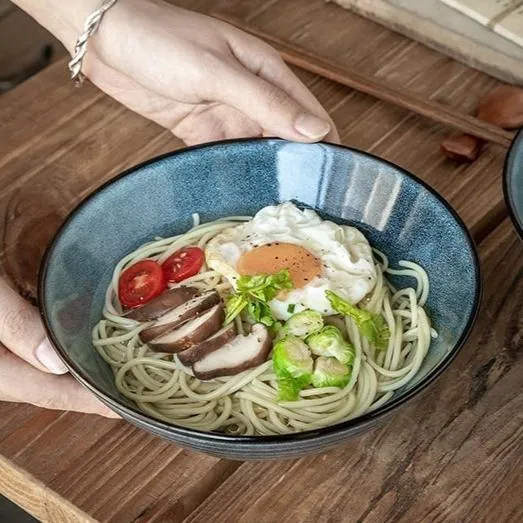 Bol à ramen japonais en grès bleu Pivoine, vue 3