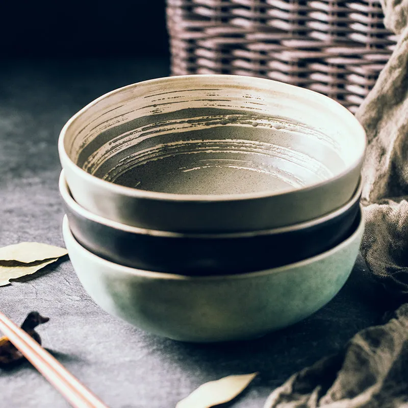 Bol japonais en céramique évasé Chawan, vert, gris ou noir, vue 3