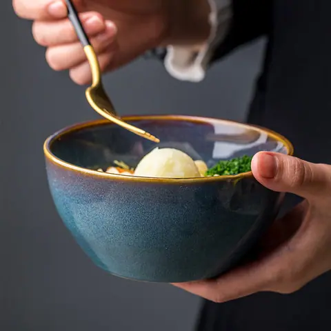 Bol japonais en grès Topaze, 14 cm, glaçure bleu boréal