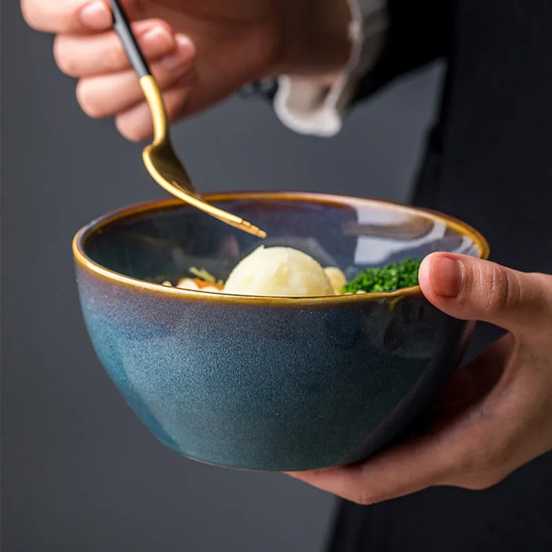 Bol japonais en grès Topaze, 14 cm, glaçure bleu boréal, grès et céramique
