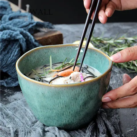 Bol japonais en céramique émaillée vert ou bleu Orme, 600 ml