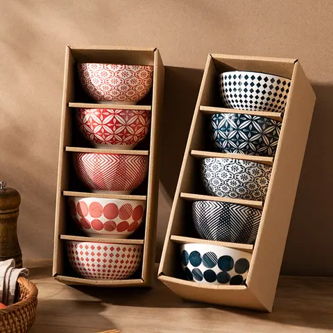 Coffret de 5 bols à riz japonais en céramique Opale