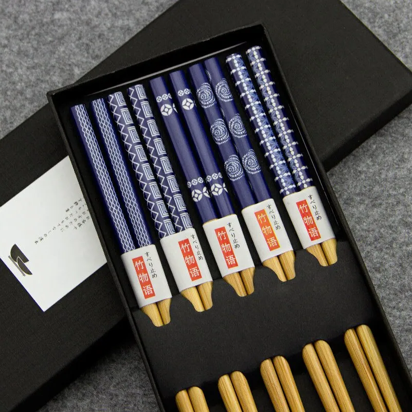 Coffret de baguettes japonaises en bois laqué Terre, 23 cm, vue 2