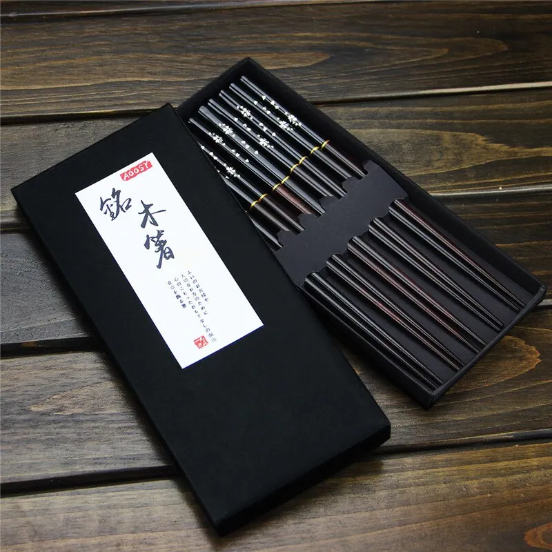 Coffret de baguettes japonaises en bois laqué Terre, 23 cm, vue 3