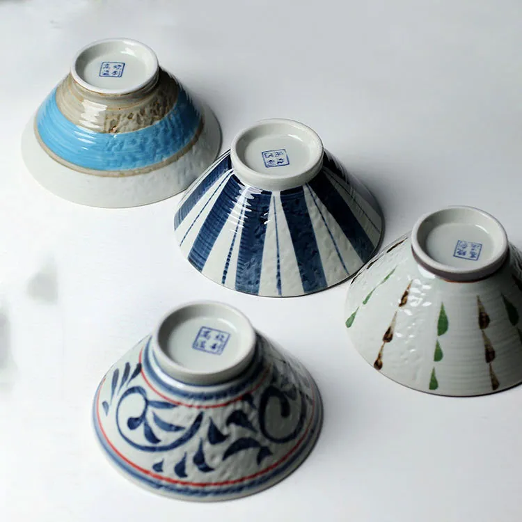 Coffret de 4 bols à riz japonais Solstice, grès aux décors assortis, vue 4