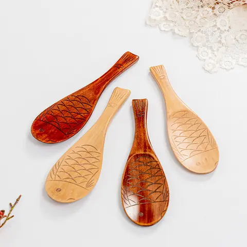 Cuillère à riz japonaise en bois en forme de poisson Calcaire, 20 cm