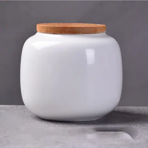 Boîte à thé en céramique et couvercle en bois Mousse