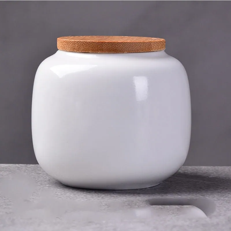 Boîte à thé en céramique et couvercle en bois Mousse, céramique et bois