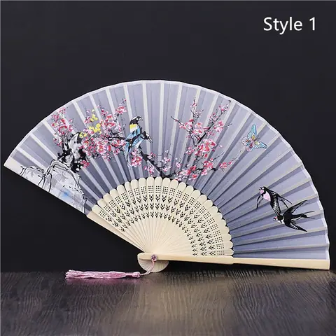 Éventail japonais pliant en bambou et satin Lavande