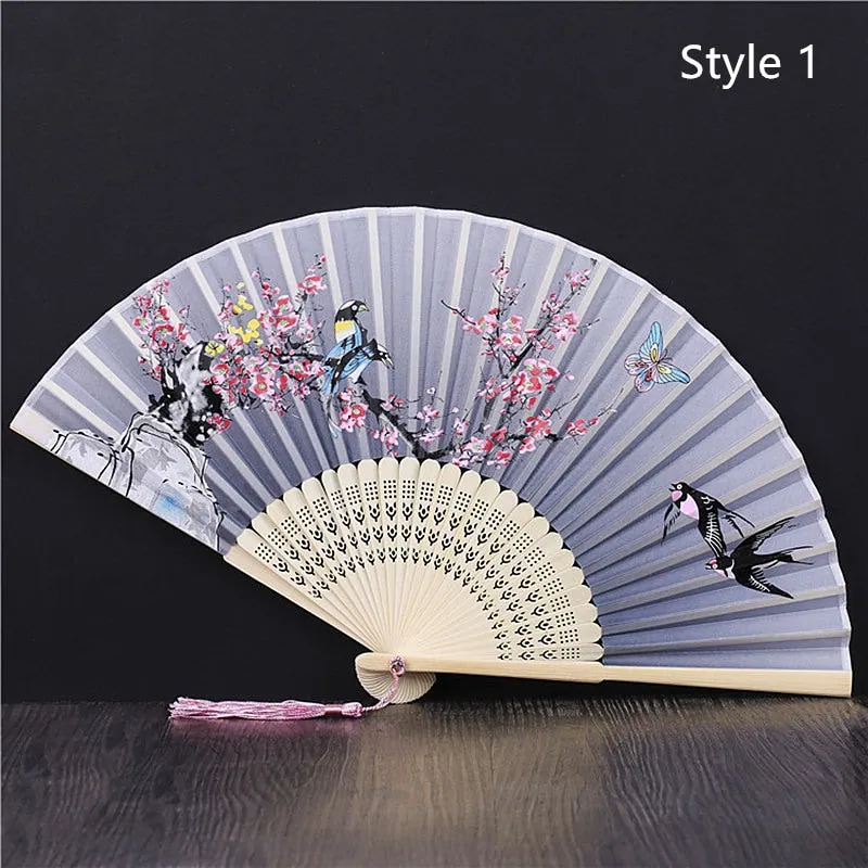 Éventail japonais pliant en bambou et satin Lavande