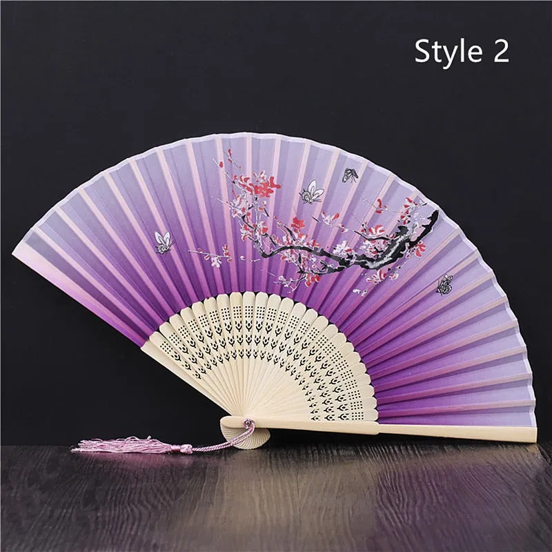 Éventail japonais pliant en bambou et satin Lavande, vue 2
