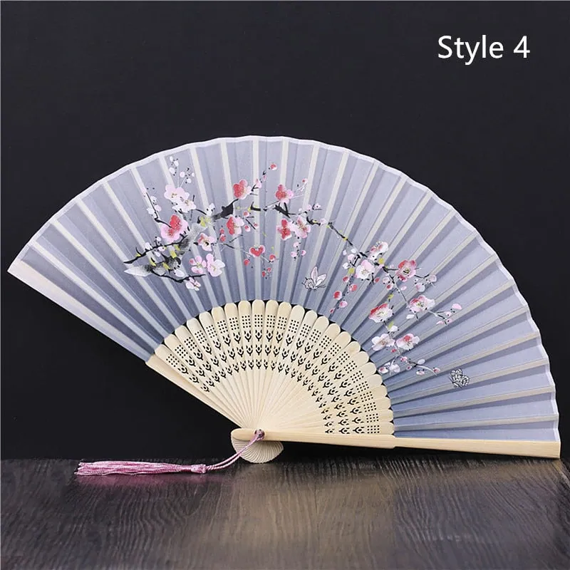 Éventail japonais pliant en bambou et satin Lavande, vue 4