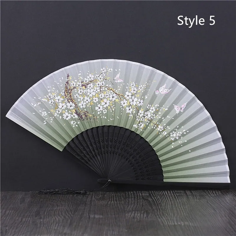 Éventail japonais pliant en bambou et satin Lavande, vue 5