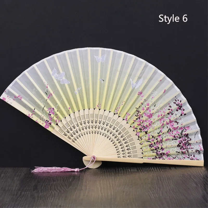 Éventail japonais pliant en bambou et satin Lavande, vue 6