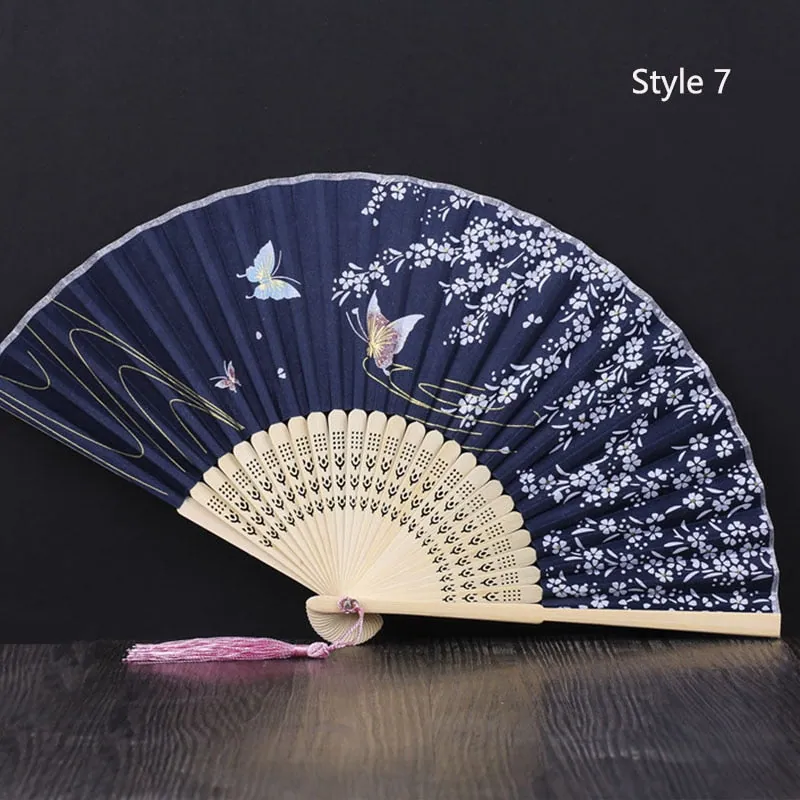 Éventail japonais pliant en bambou et satin Lavande, vue 7