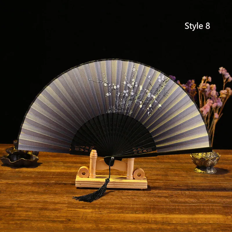 Éventail japonais pliant en bambou et satin Lavande, vue 8