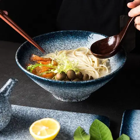 Grand bol à ramen japonais en grès Ultramarin