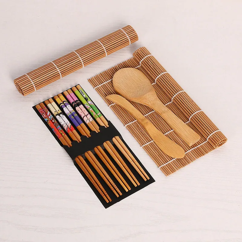 Kit sushi maison en bambou Automne : nattes, spatule, baguettes, bambou et bois