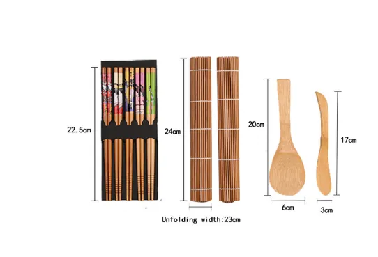 Kit à sushi en bambou avec tapis, spatule et baguettes, vue 5