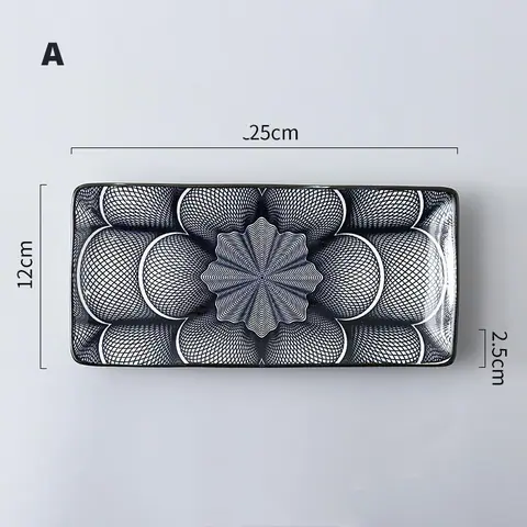 Assiette rectangulaire à sushi en céramique motif graphique Jacinthe
