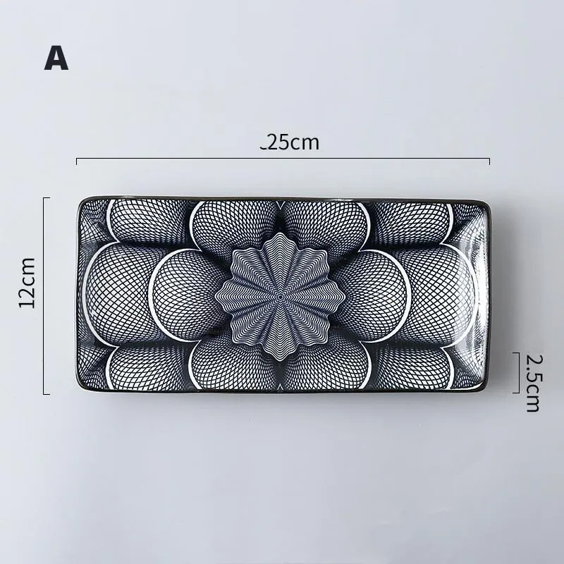 Assiette rectangulaire à sushi en céramique motif graphique Jacinthe