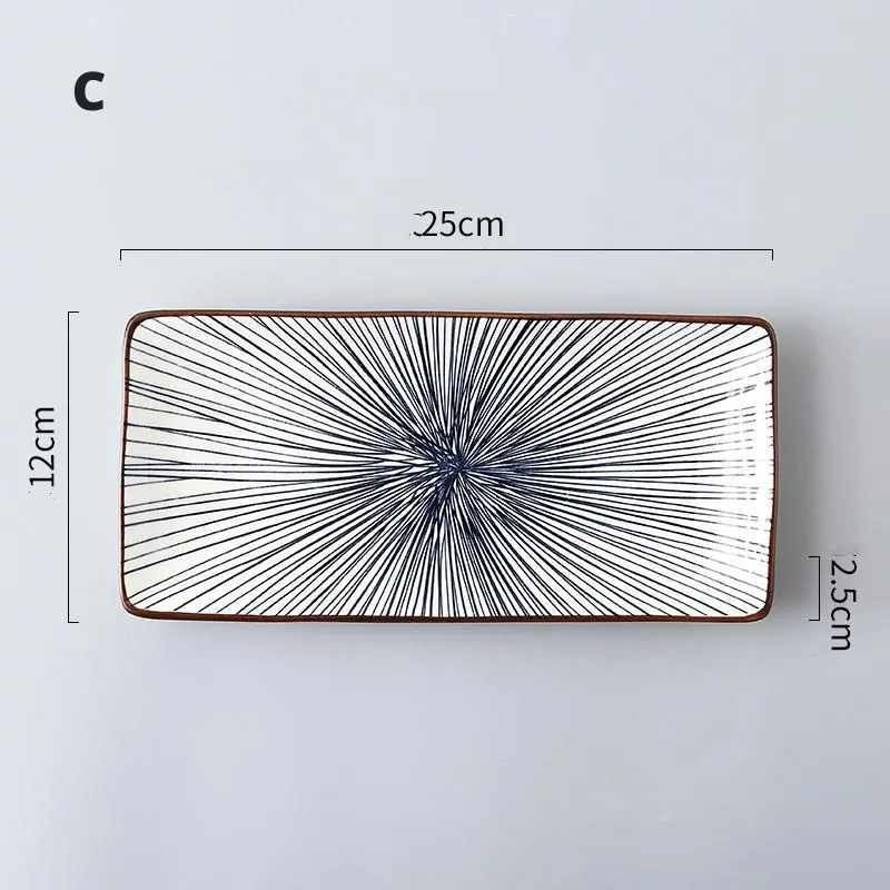Assiette rectangulaire à sushi en céramique motif graphique Jacinthe, vue 3
