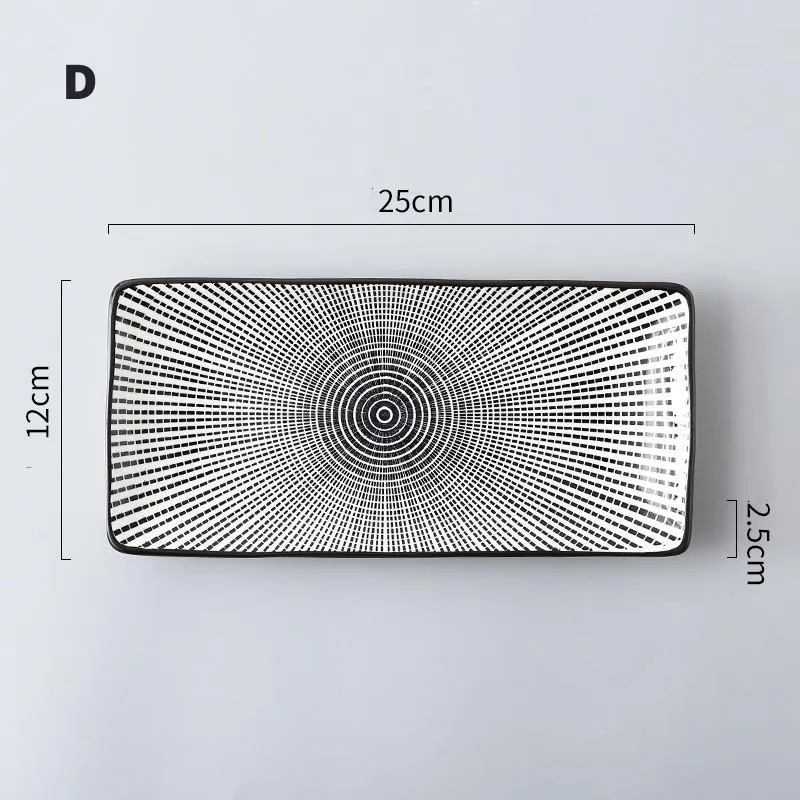 Assiette rectangulaire à sushi en céramique motif graphique Jacinthe, vue 4
