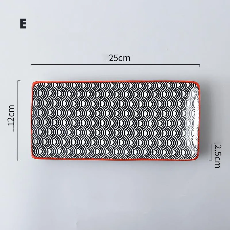 Assiette rectangulaire à sushi en céramique motif graphique Jacinthe, vue 5