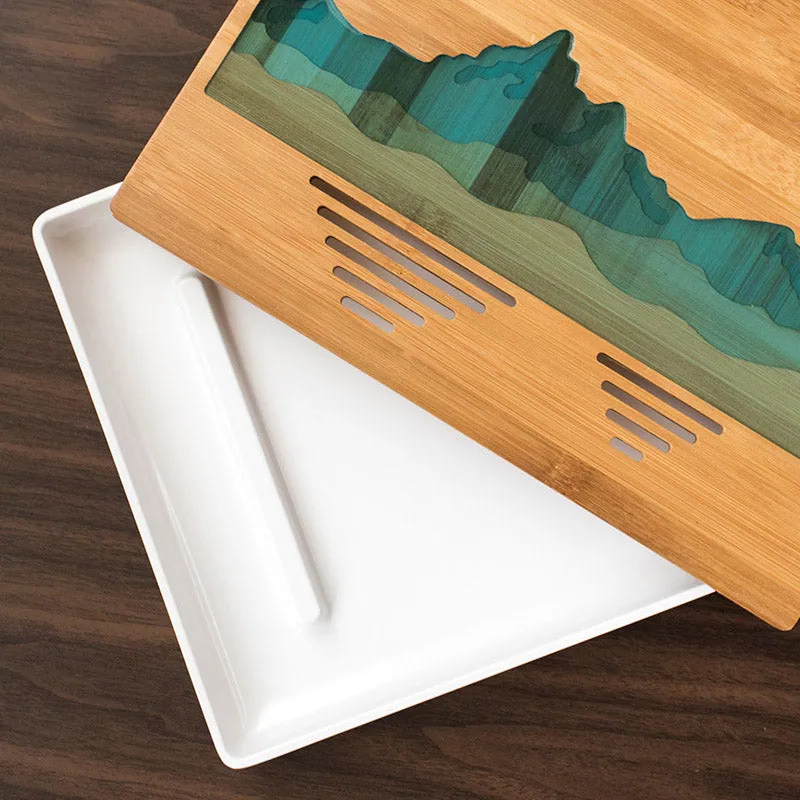Plateau à thé en bambou avec bac, rond ou rectangle, Caramel, vue 2