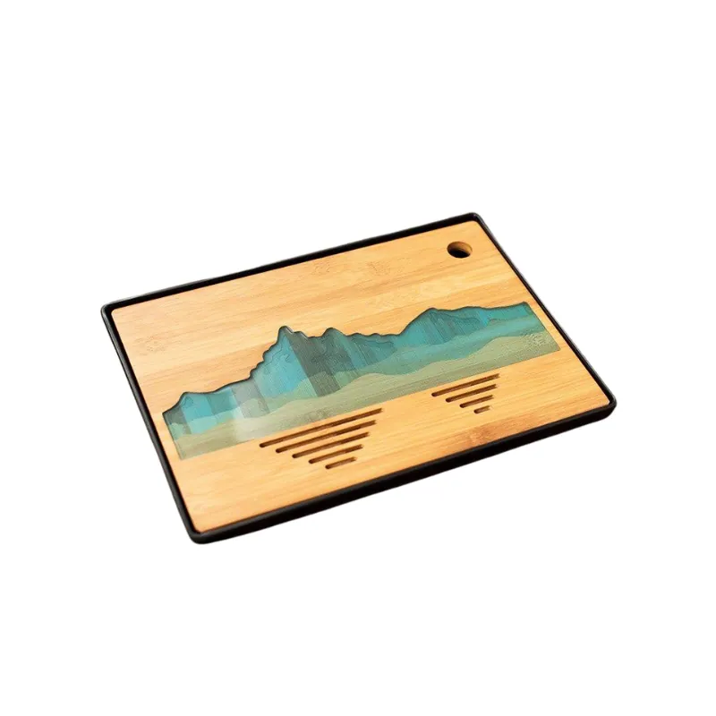 Plateau à thé en bambou avec bac, rond ou rectangle, Caramel, vue 3