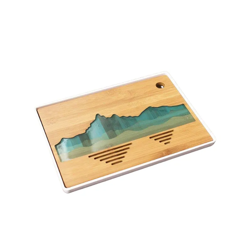 Plateau à thé en bambou avec bac, rond ou rectangle, Caramel, vue 4